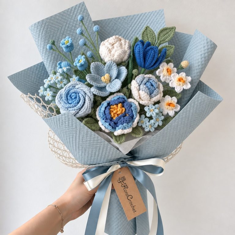 Ocean Breeze – Crochet Blue Flower Bouquet