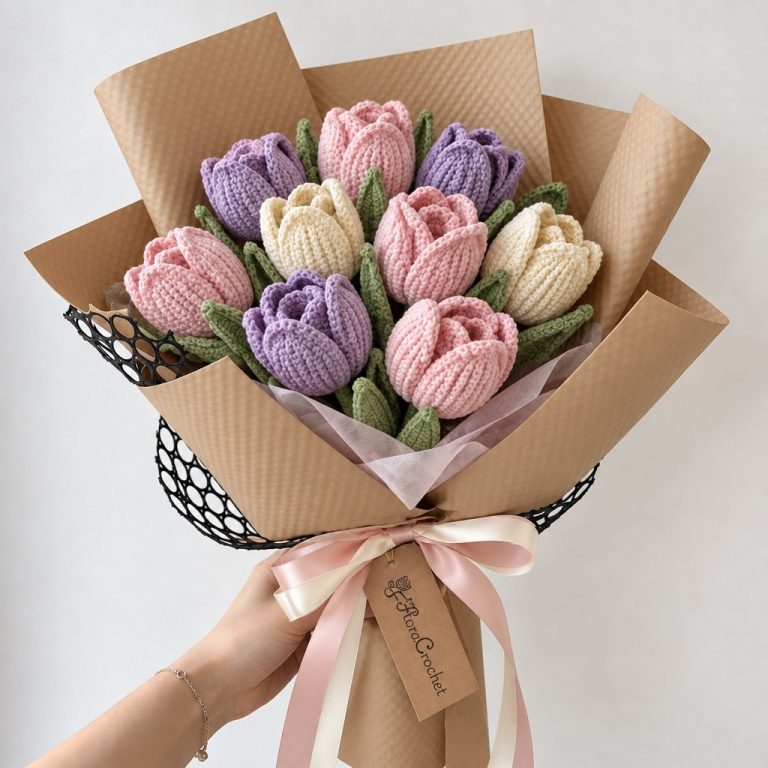 Sugared Almond – Crochet Pastel Tulips Bouquet