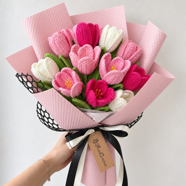 Pink Confetti – Crochet Pink Tulips Bouquet