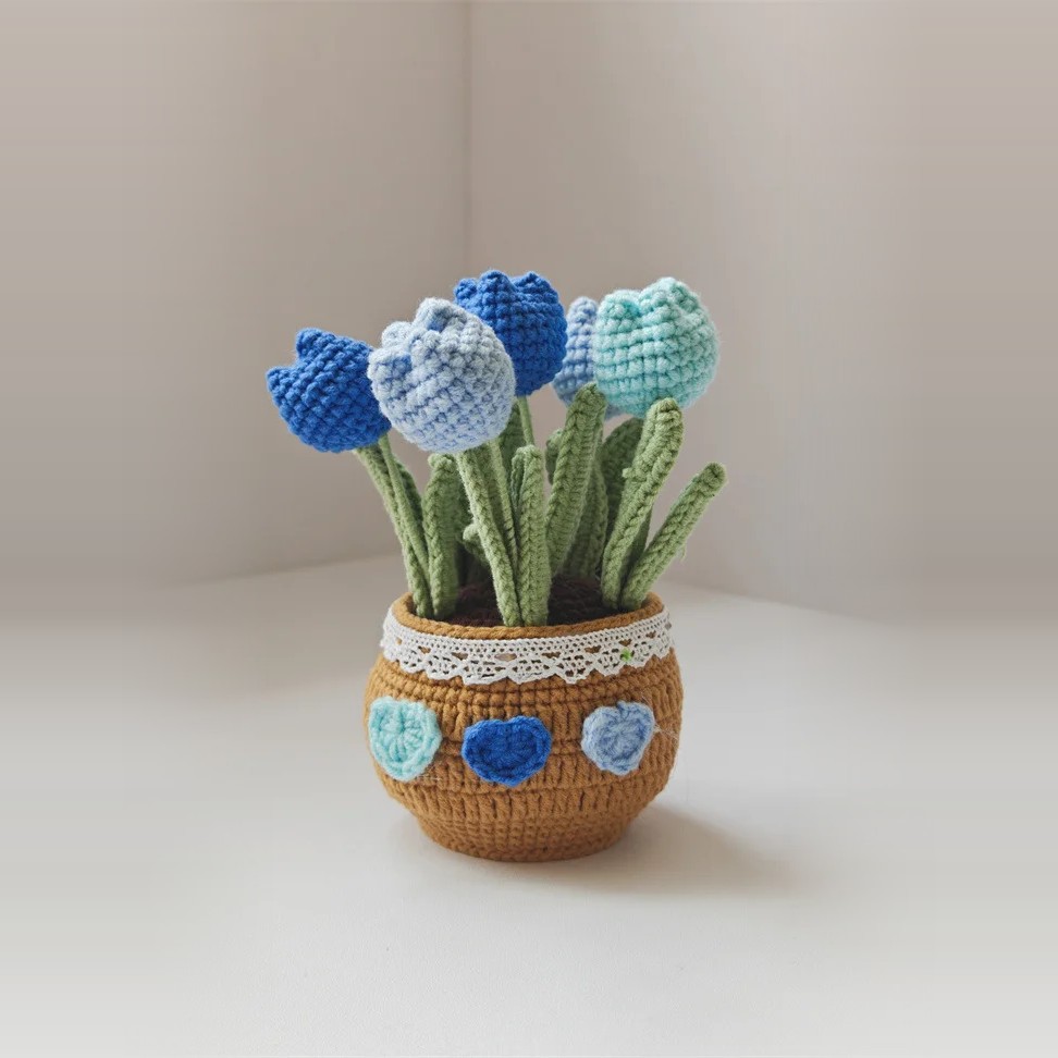 Crochet Potted Tulips in Blue