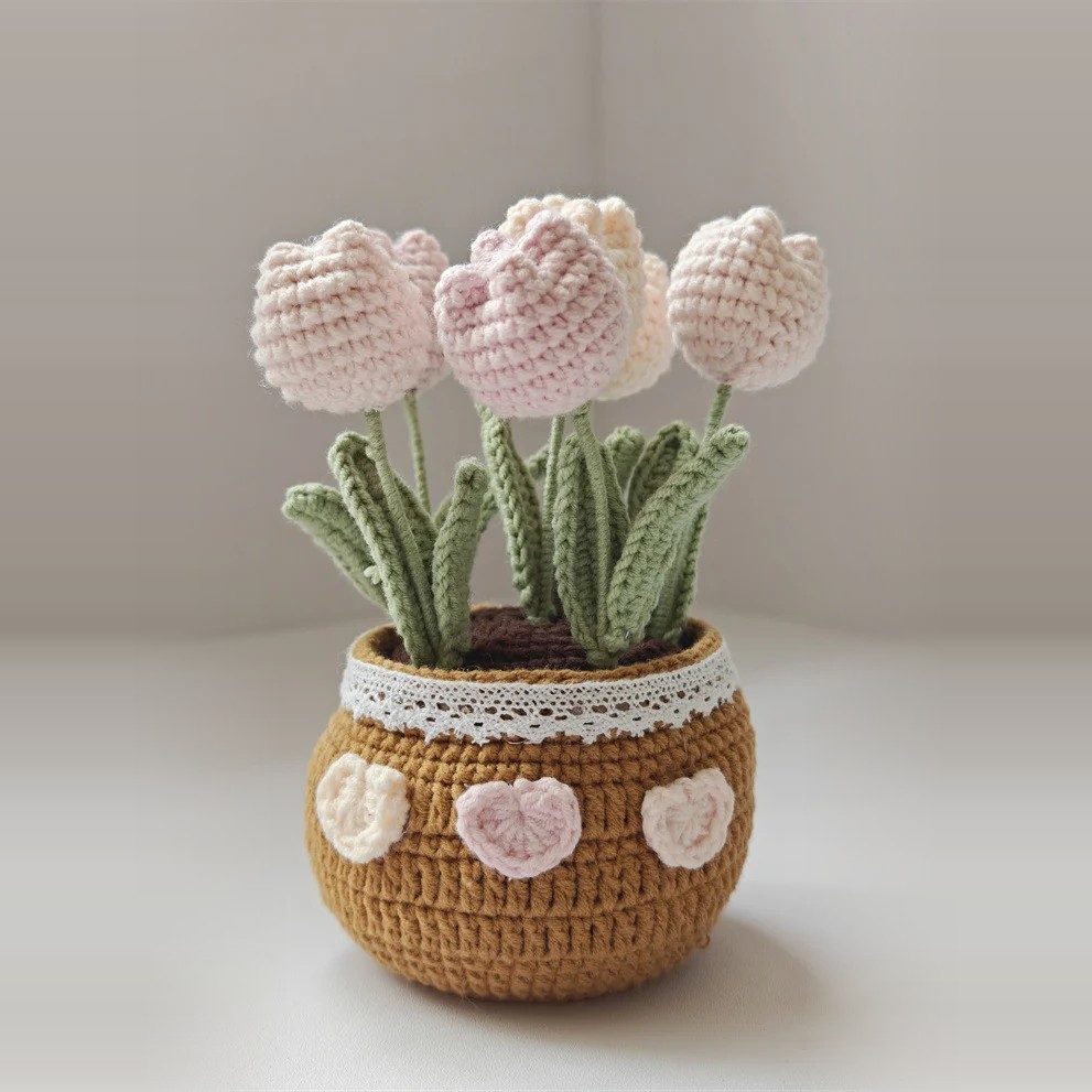 Crochet Potted Tulips in Blush