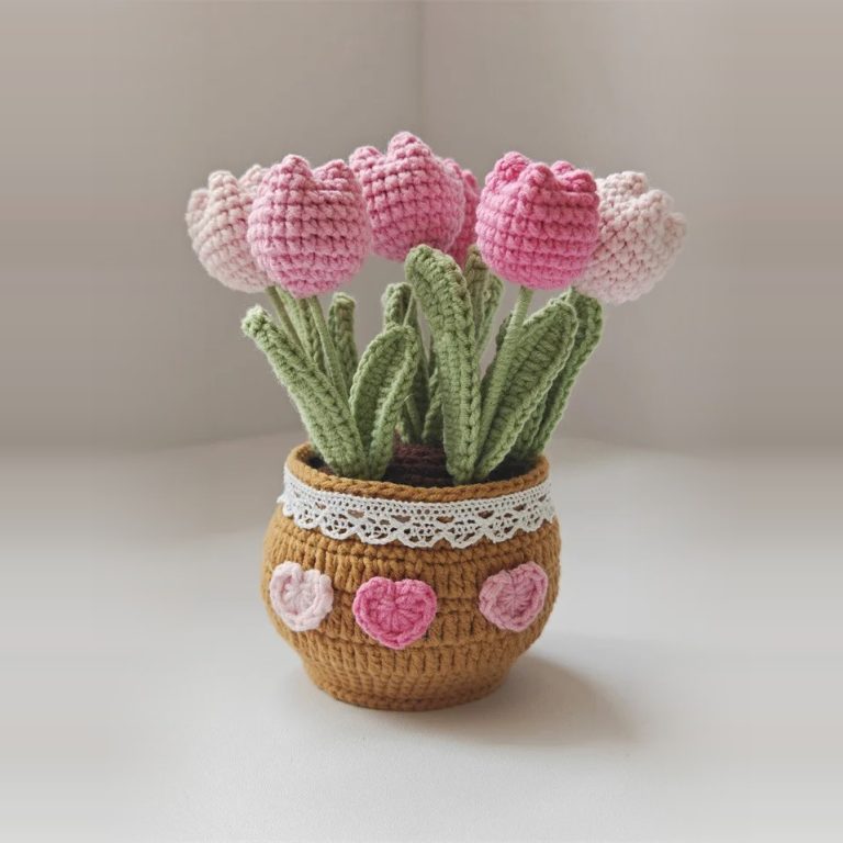 Little Spring – Crochet Potted Tulips in Pink