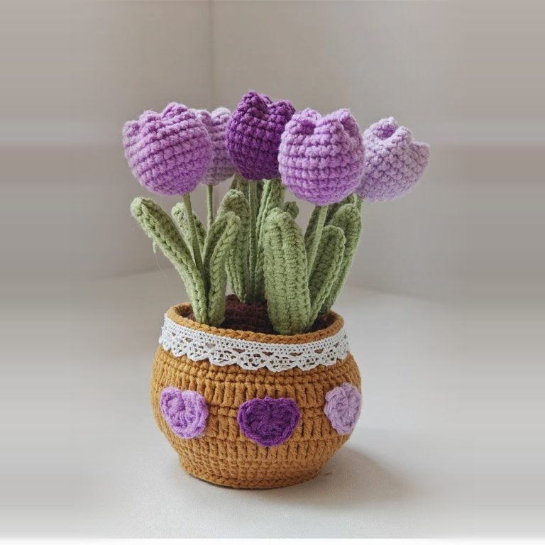 Little Spring – Crochet Potted Tulips in Purple