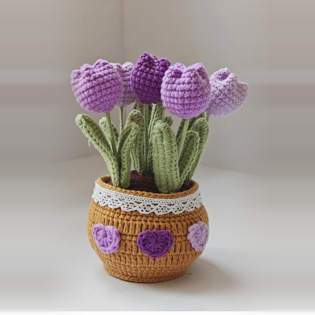 Crochet Potted Tulips in Purple