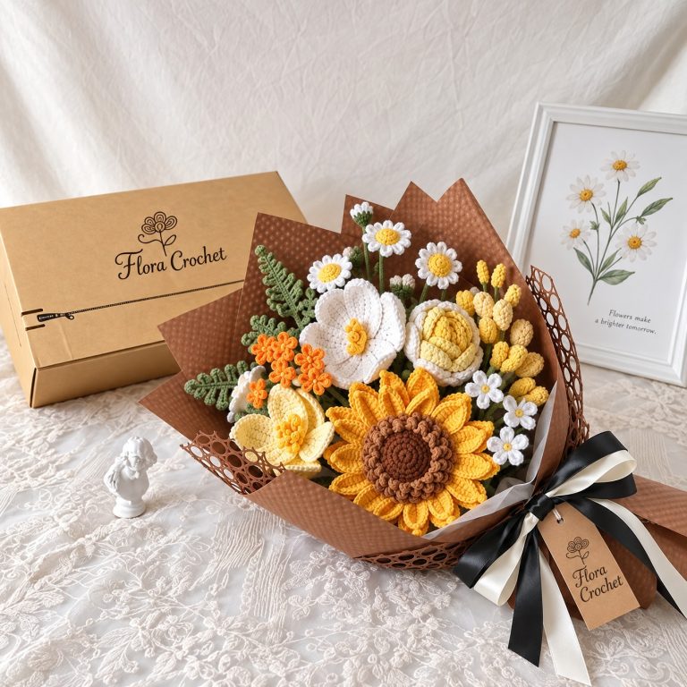 Harvest Smile – Crochet Sunflower and Daisy Bouquet porté