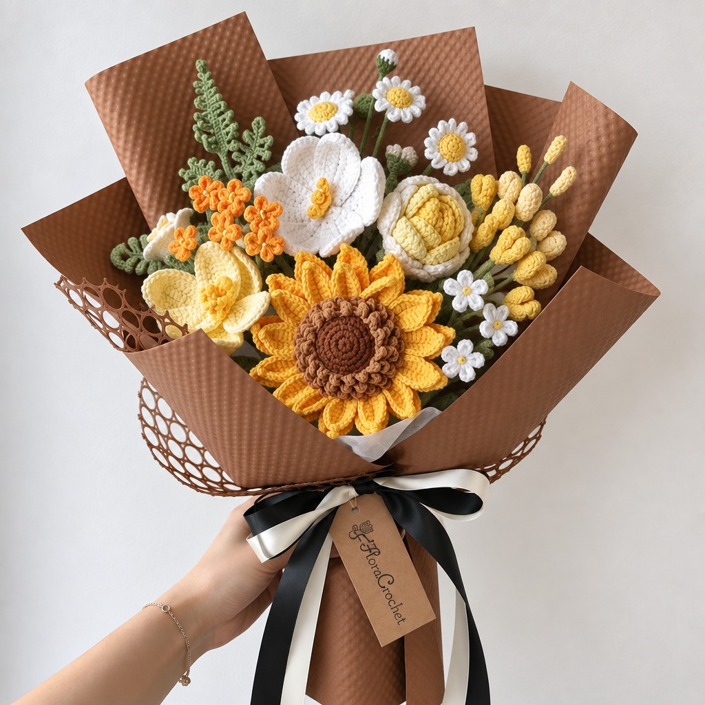 Crochet Sunflower and Daisy Bouquet